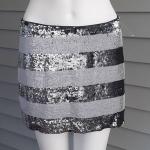 Haute Hippie sequin skirt gray white